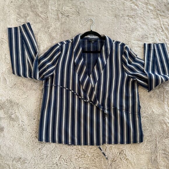NWOT J.Crew Women Navy Striped Wrap Blazer Sz L Lightweight Career BohoChic $118 - Picture 3 of 14